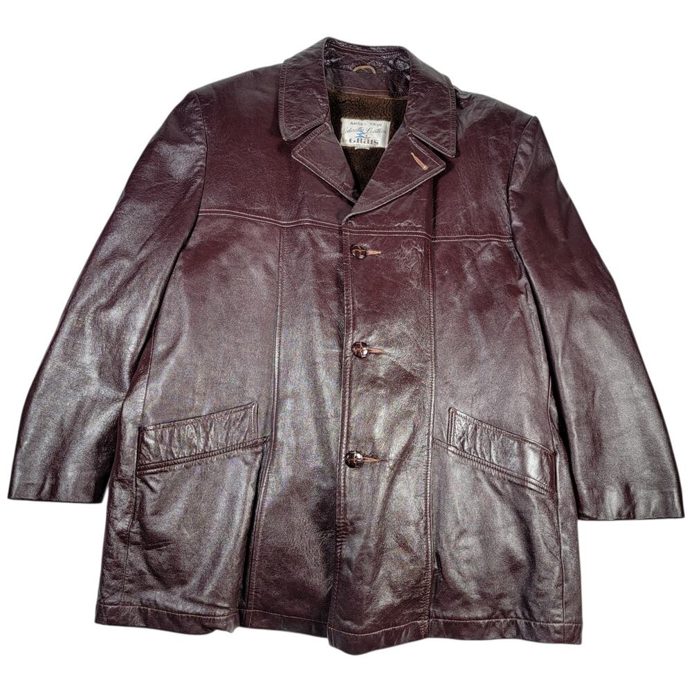 Vintage GRAIS Angel Skin Cabretta Leather Coat Mens 50 Brown Sherpa Lined Jacket